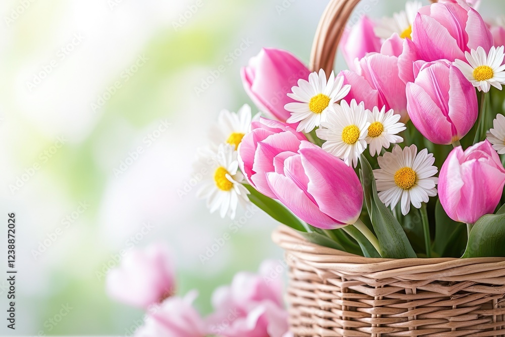 Fototapeta premium Bright And Cheerful Pink Flower Basket Arrangement