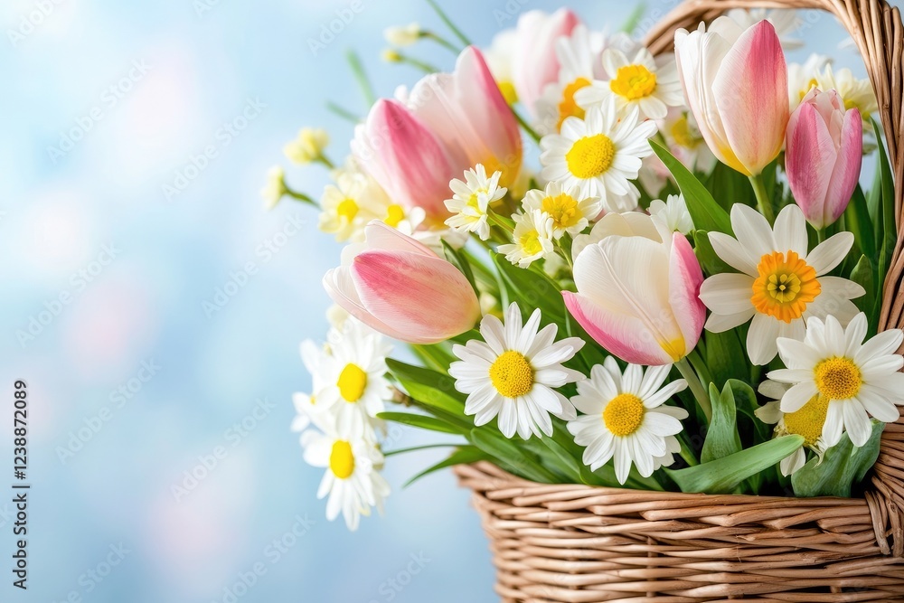 Obraz premium Floral Beauty In Wicker Basket Featuring Tulips