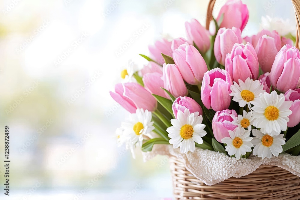 Obraz premium Elegant Pink Tulips With White Daisies