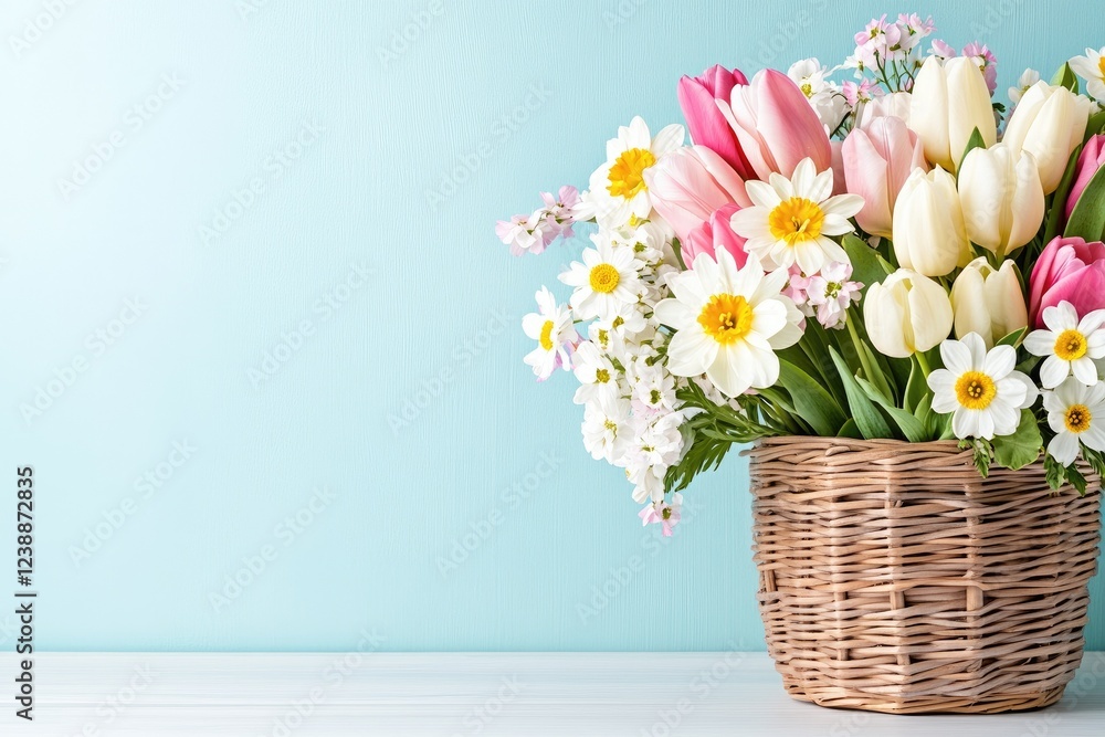 Vibrant Flower Basket On A Soft Background Vibrant Flower Basket On A Soft Background