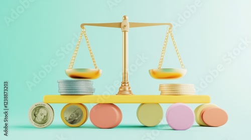 Wallpaper Mural Risk and reward, balancing scale with money and risk, 3D illustration. Torontodigital.ca