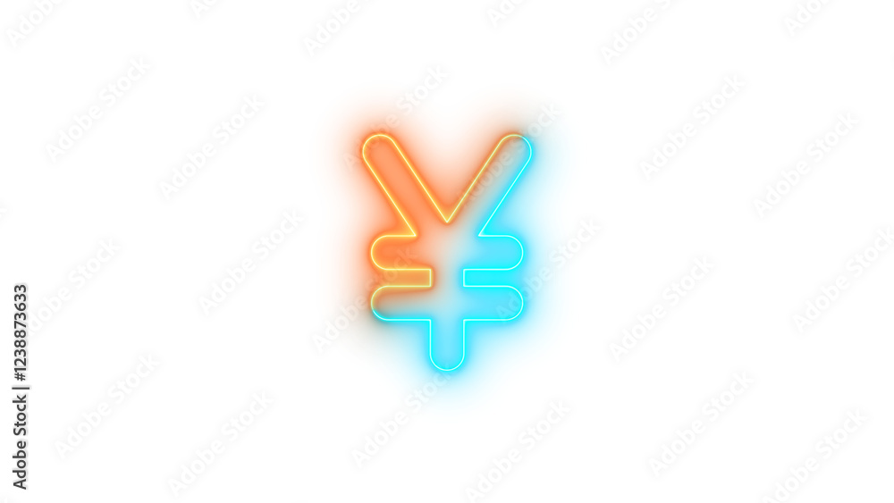 Neon yen-sign icon brown cyan color glowing with transparent background