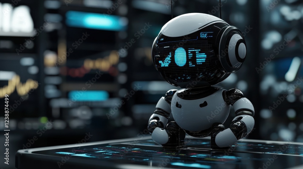 Fototapeta premium Smart investments, robotic assistant analyzing stocks, 3D illustration.