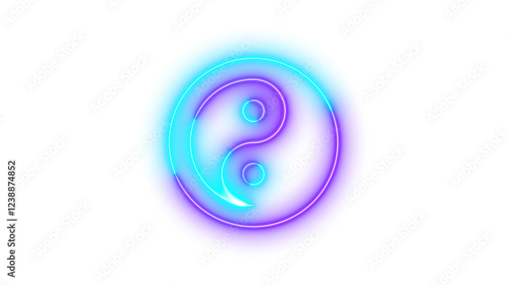 Neon yin-yang icon cyan purple color glowing with transparent background Neon yin-yang icon cyan purple color glowing with transparent background