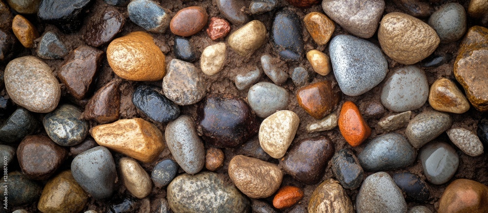 Colorful river stones and pebbles arranged on a flat surface textured and multicolored natural backdrop with Copy Space Colorful river stones and pebbles arranged on a flat surface textured and multicolored natural backdrop with Copy Space
