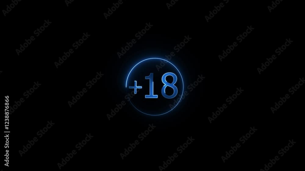 Abstract glowing neon ,blue color 18+ plus Glowing neon text, Neon line number with glowing neon circle.+18 age restriction sign from letters
Abstract glowing neon ,blue color 18+ plus Glowing neon text, Neon line number with glowing neon circle.+18 age restriction sign from letters