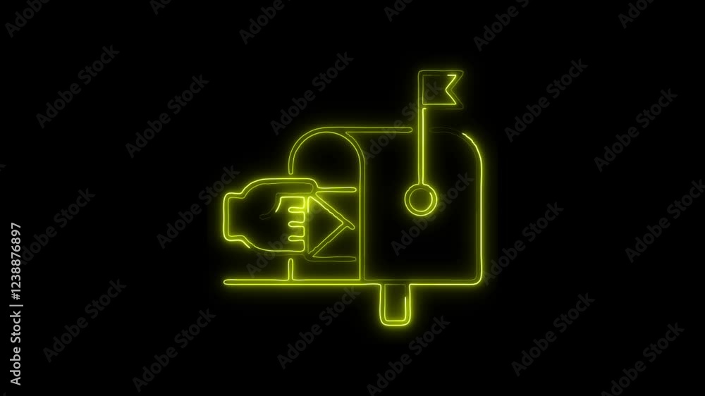 Glowing neon Mailbox icon isolated on black background. HD Video motion graphic animation Glowing neon Mailbox icon isolated on black background. HD Video motion graphic animation
