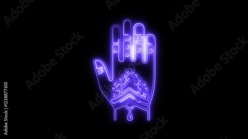 Glowing neon Mehndi icon isolated on black background. HD Video motion graphic animation photo