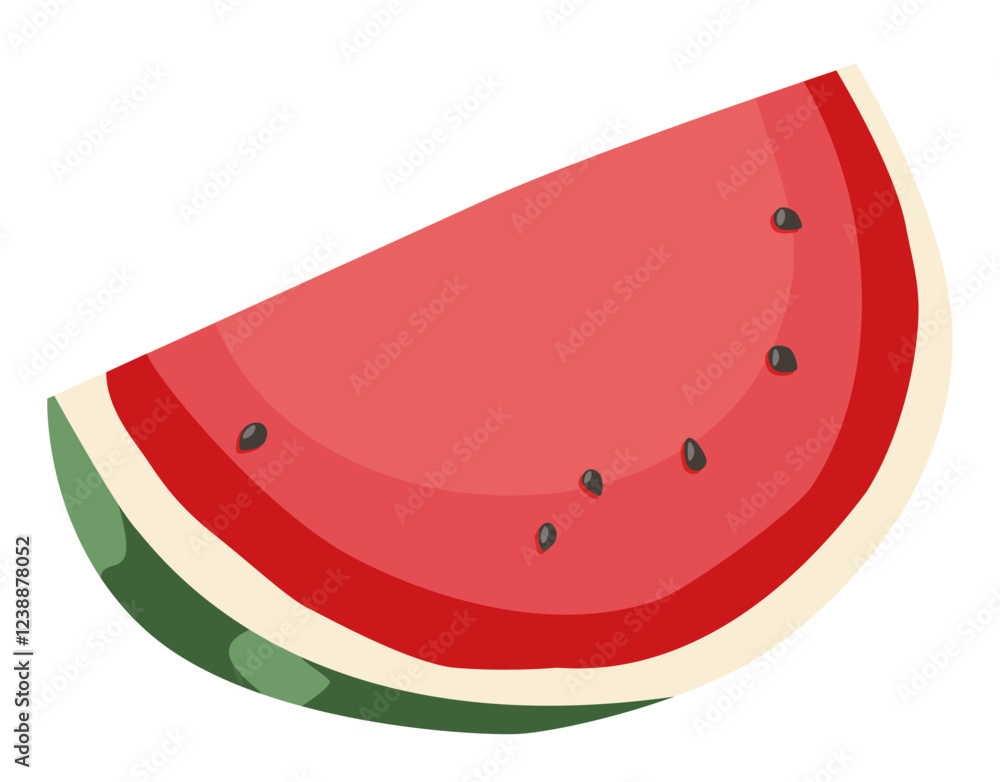 Watermelon, summer fruit. Juicy red water melon piece, cut half with black seeds, fresh sweet healthy food.