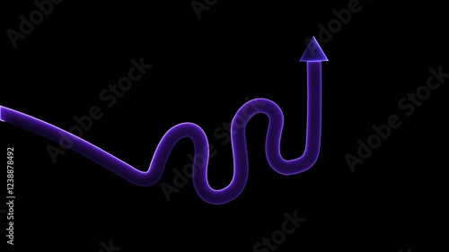 a smooth, red, zigzag line against a black background. The line starts horizontally, curves downwards, then loops back up before making a sharp upward turn, resembling an upward trend or progress indi photo