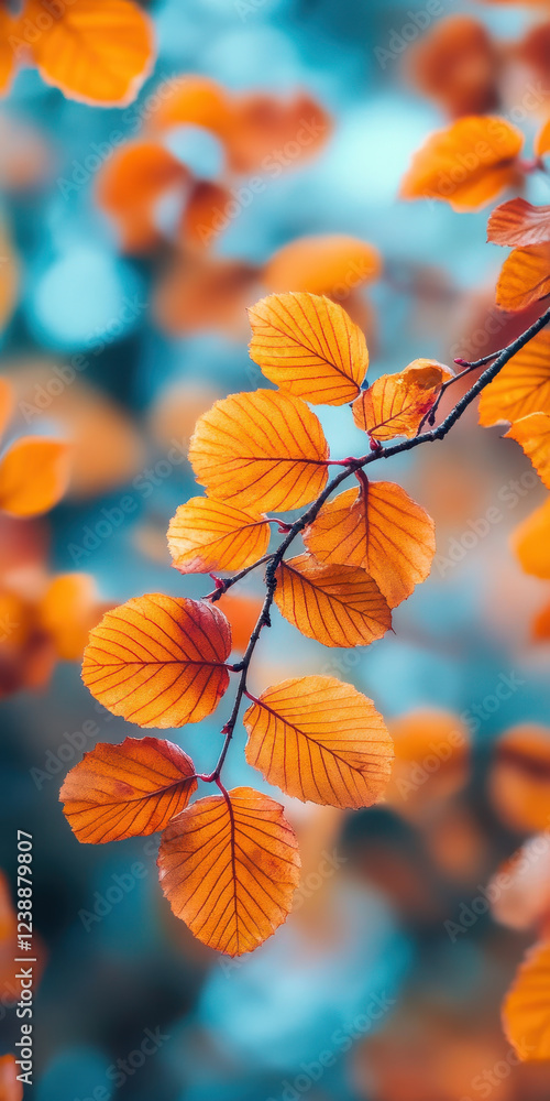 Vibrant Autumn Leaves on a Branch with Soft Focus Background Vibrant Autumn Leaves on a Branch with Soft Focus Background