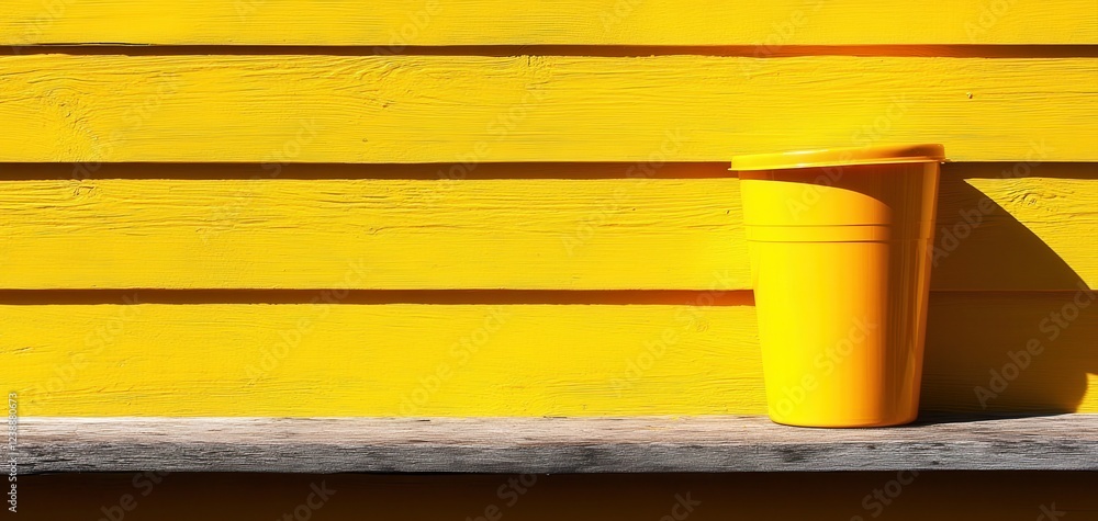 A vibrant yellow wall contrasts with a bright yellow cup, creating a cheerful and inviting atmosphere perfect for summer vibes and creative designs. A vibrant yellow wall contrasts with a bright yellow cup, creating a cheerful and inviting atmosphere perfect for summer vibes and creative designs.