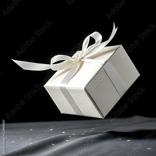 Elegant white gift box with a delicate satin ribbon bow event black image luxury design simple modern
