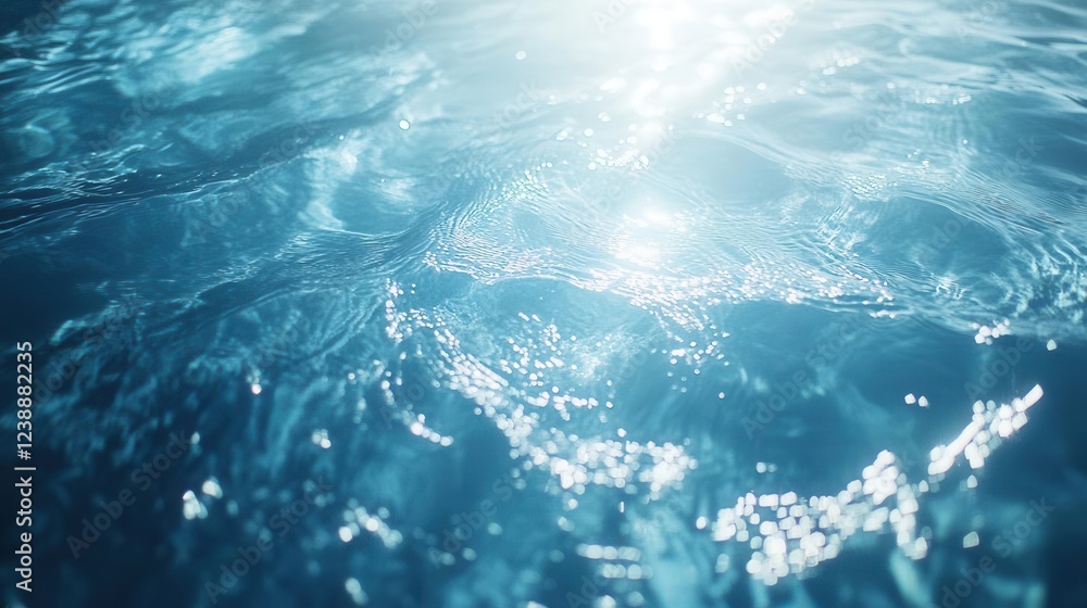 Obraz premium dynamic water ripples in pristine swimming pool, ethereal blue tones, abstract patterns with sunlight dancing on surface