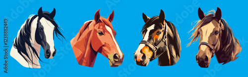 Horse portrait. Stallion head with mane, farm mare face, farm mammal animal vector illustration