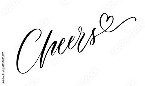 Cheers, hand drawn calligraphy lettering design. Modern handwritten brush text.