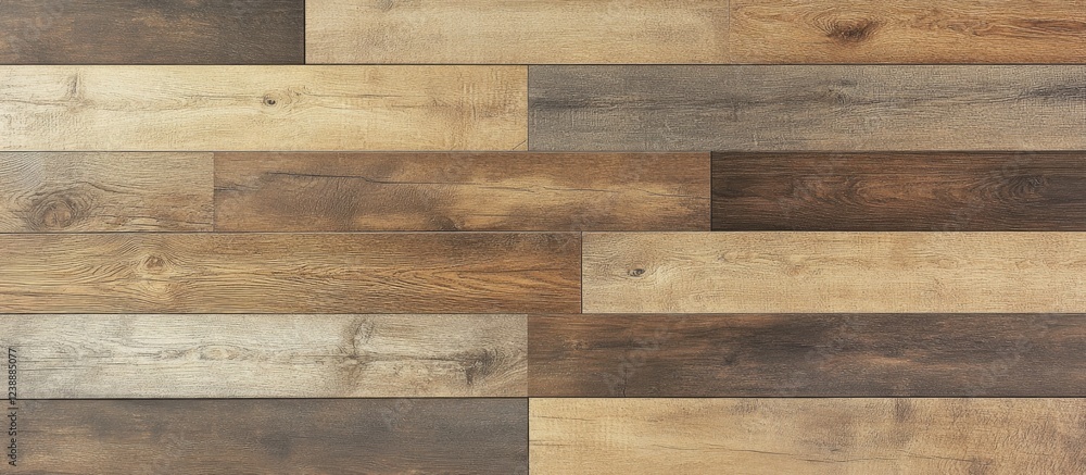 Naklejka premium Wooden floor planks pattern with varying shades of brown and beige textures