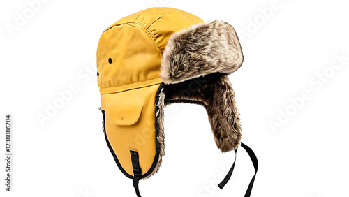 Warm Yellow Trapper Hat with Faux Fur Winter Accessory