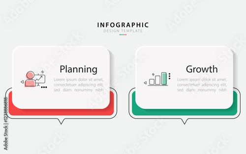 Business infographic template. 2 Step timeline journey. Process diagram, 2 options on white background, Infograph elements vector illustration.