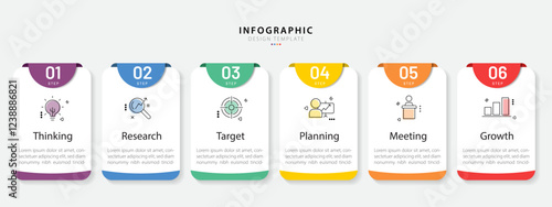 Infographic template. 6 Step timeline journey, Flat simple infographics design template. presentation graph. Business concept with numbers 6 options or steps vector illustration.