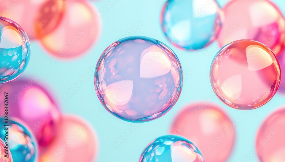 Colorful bubbles floating against a soft blue background, creating a whimsical atmosphere. Colorful bubbles floating against a soft blue background, creating a whimsical atmosphere.