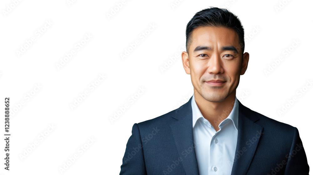 Smiling asian businessman posing on transparent background Smiling asian businessman posing on transparent background