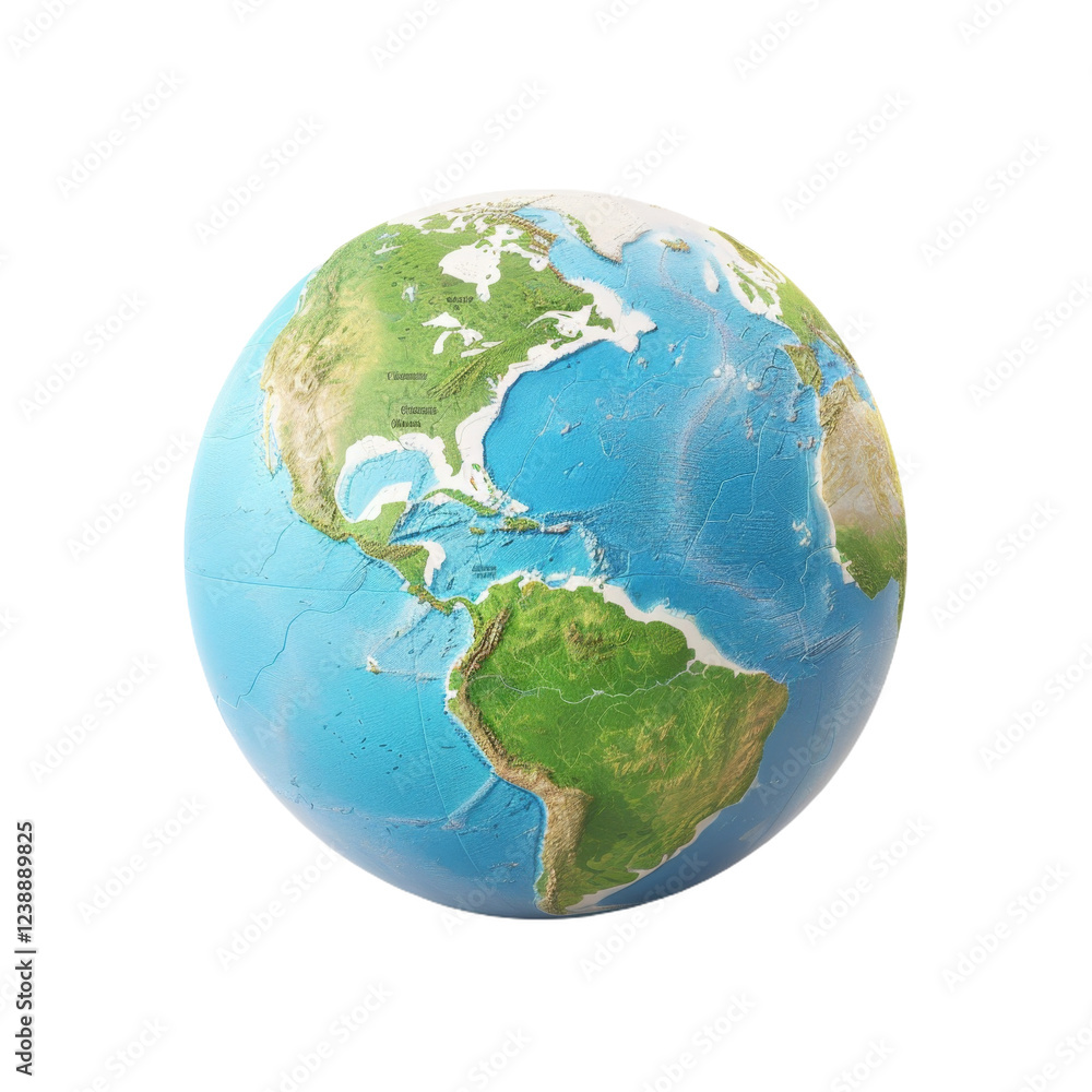 Naklejka premium Realistic earth globe showing continents and oceans from an aerial perspective