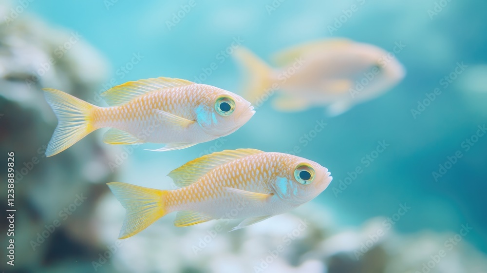 Fototapeta premium Tropical Fish Swimming Underwater with Blurred Coral Background