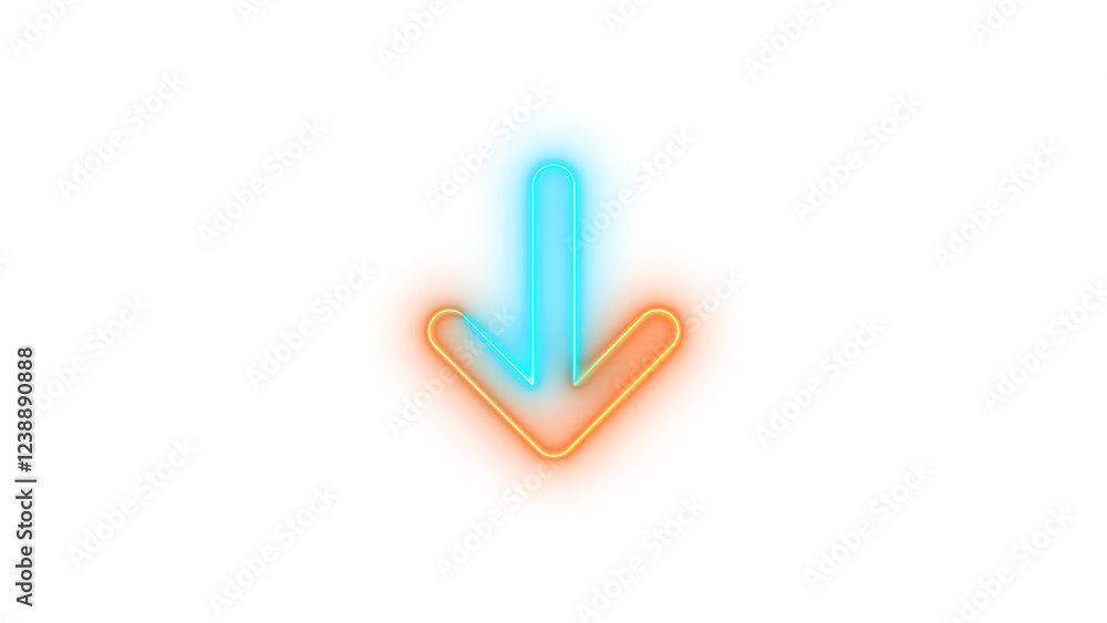 Neon arrow down icon brown cyan color glowing with transparent background Neon arrow down icon brown cyan color glowing with transparent background