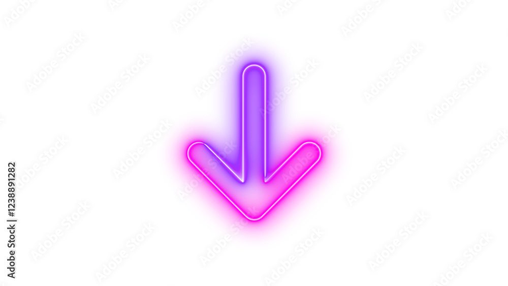 Neon arrow down icon pink puurple color glowing with transparent background Neon arrow down icon pink puurple color glowing with transparent background