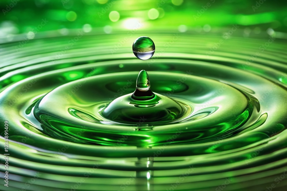 Glowing Droplets Slowly Sinking in Green Water - Tilt-Shift Perspective Glowing Droplets Slowly Sinking in Green Water - Tilt-Shift Perspective