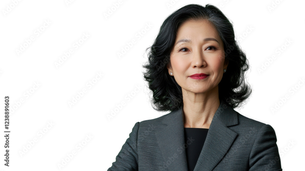 Confident senior asian businesswoman posing on transparent background Confident senior asian businesswoman posing on transparent background