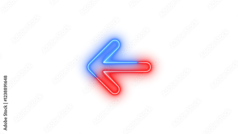 Neon arrow left icon blue red color glowing with transparent background Neon arrow left icon blue red color glowing with transparent background