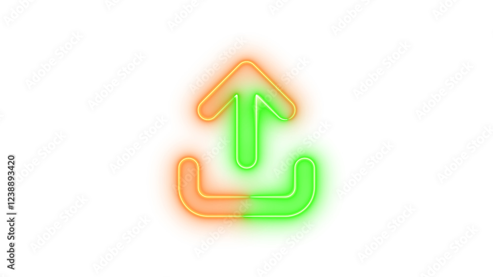 Neon arrow up from bracket icon brown green color glowing with transparent background Neon arrow up from bracket icon brown green color glowing with transparent background