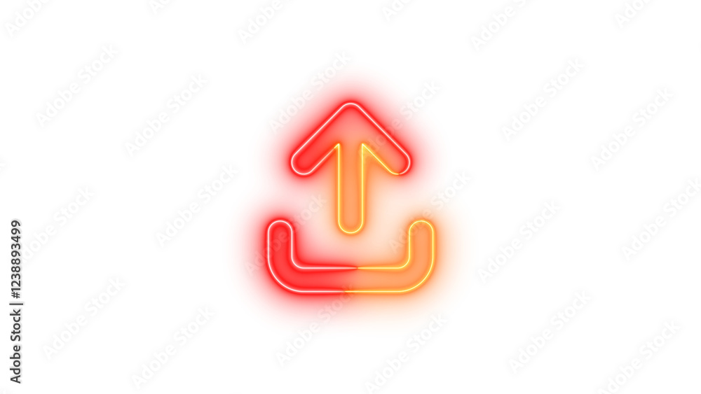 Neon arrow up from bracket icon brown red color glowing with transparent background Neon arrow up from bracket icon brown red color glowing with transparent background