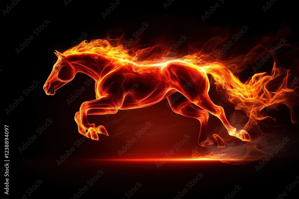 Fototapeta premium Fiery horse in full gallop with flames.