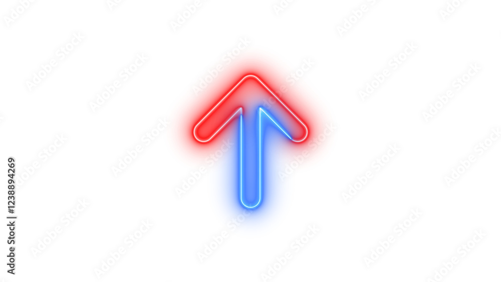 Neon arrow up icon blue red color glowing with transparent background Neon arrow up icon blue red color glowing with transparent background