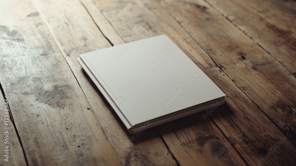 Blank Hardcover Book on Rustic Wooden Table with Natural Light and Shadows Blank Hardcover Book on Rustic Wooden Table with Natural Light and Shadows