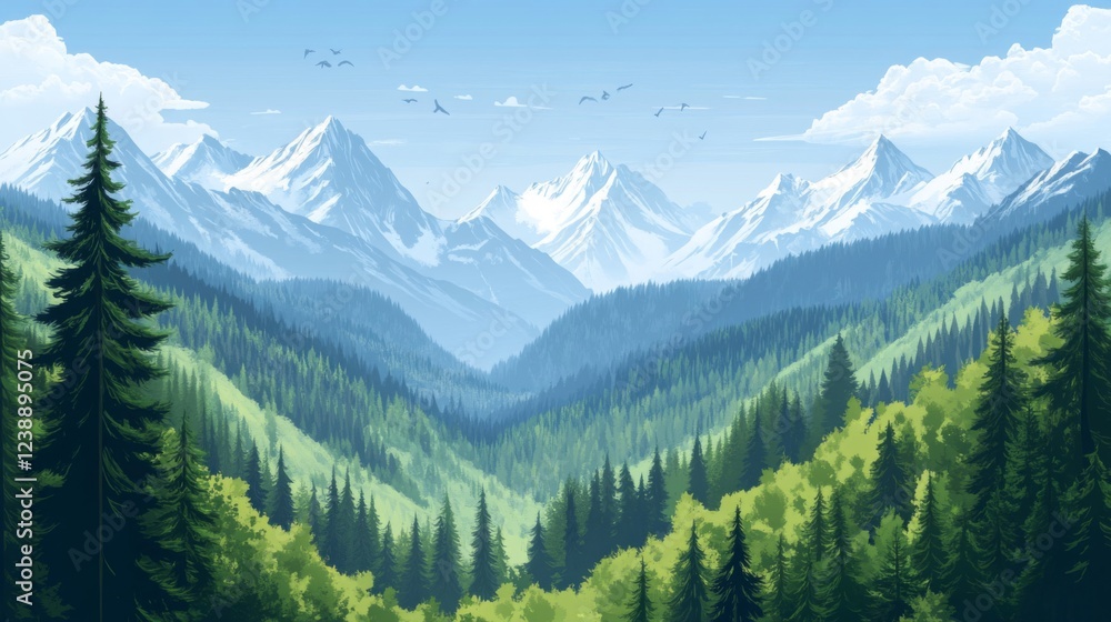 Fototapeta premium Majestic Snowcapped Mountain Range and Lush Green Valley