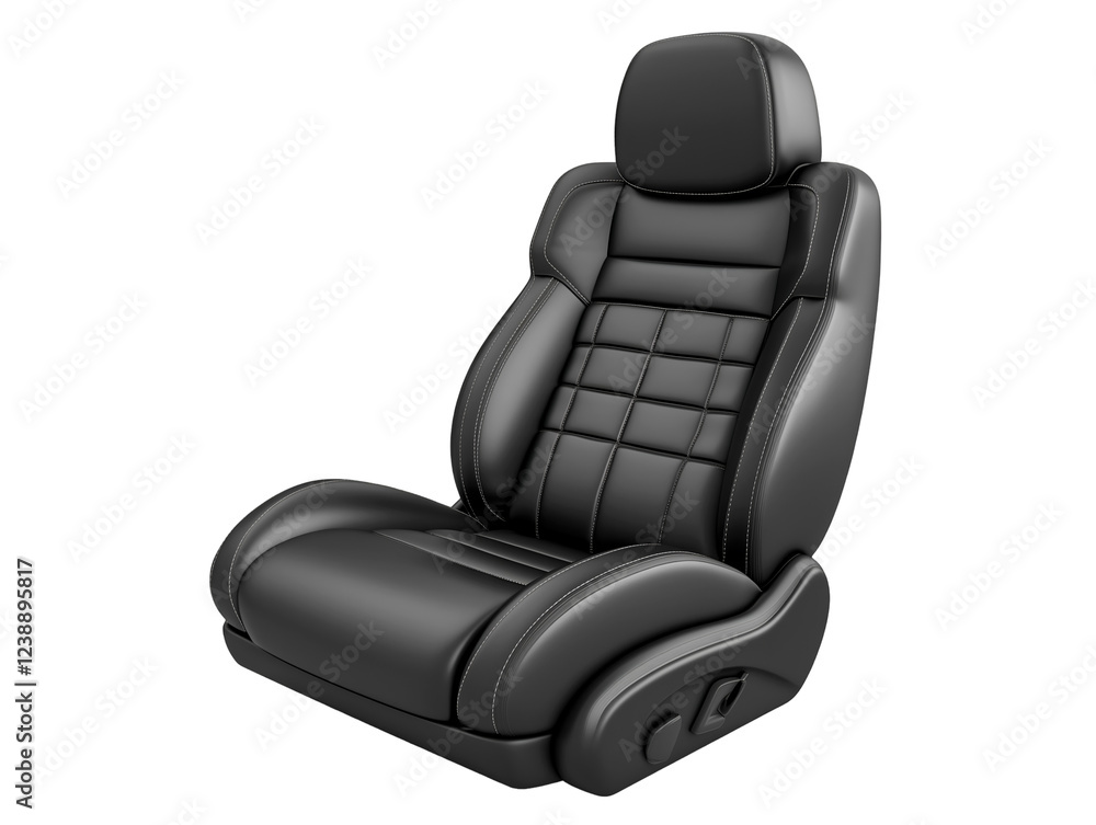 Naklejka premium Luxury black leather car seat with quilted design isolated on transparent background, PNG, cut out