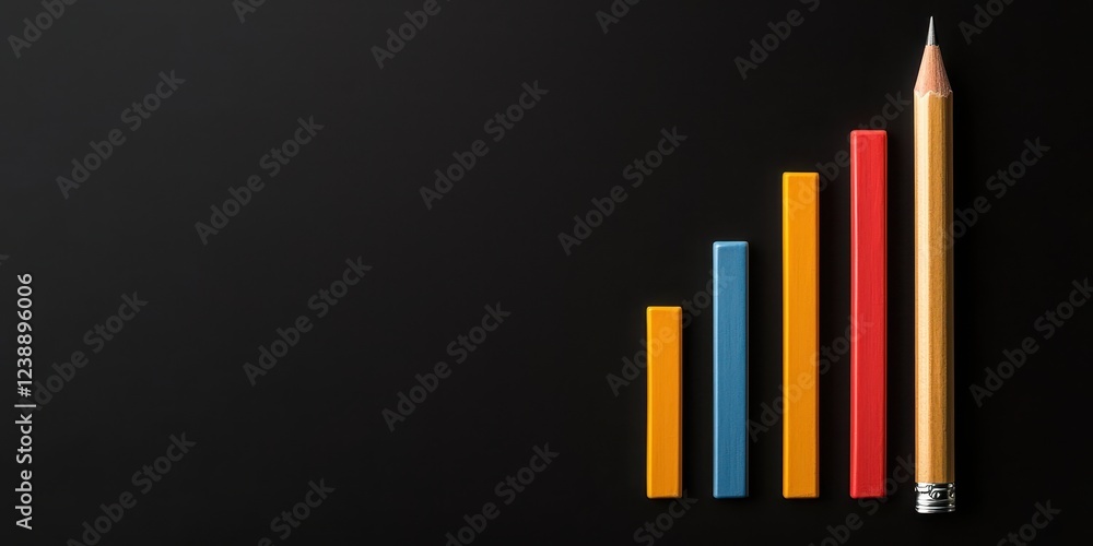 Fototapeta premium E-commerce solutions and Sustainability in business. Graphical illustration of pencils with colored bars indicating growth on a dark background.
