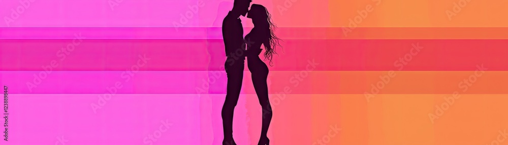Couple embracing, colorful background, romance, love Couple embracing, colorful background, romance, love