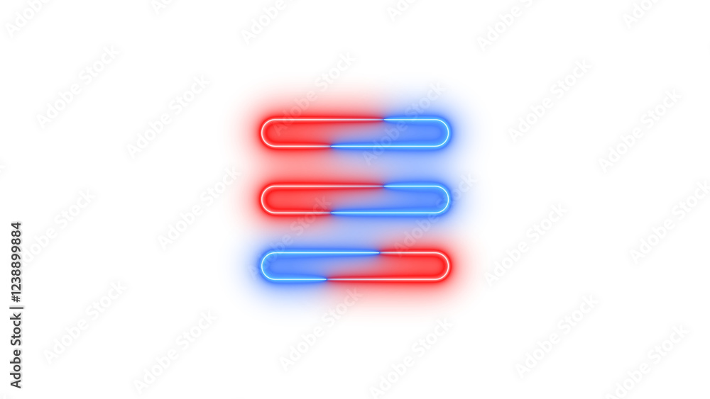 Neon bars icon blue red color glowing with transparent background Neon bars icon blue red color glowing with transparent background