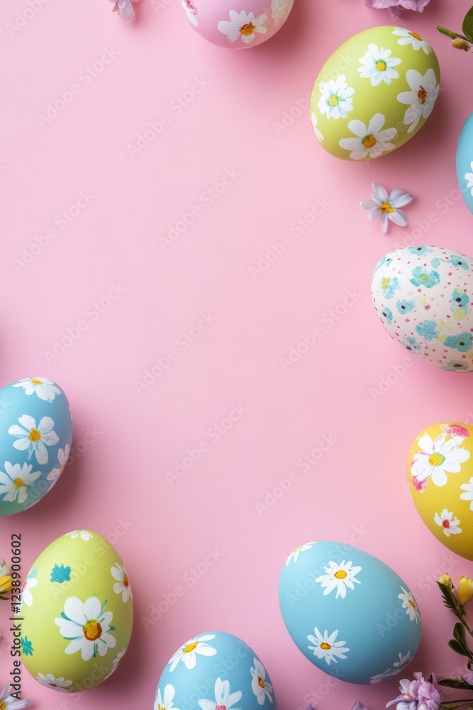Fototapeta premium Easter eggs decorated with floral patterns creating a spring atmosphere, vertical, copy space