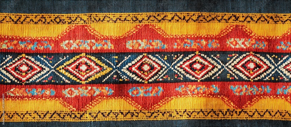 Traditional Colorful Geometric Pattern on Woven Fabric Textile Design Traditional Colorful Geometric Pattern on Woven Fabric Textile Design