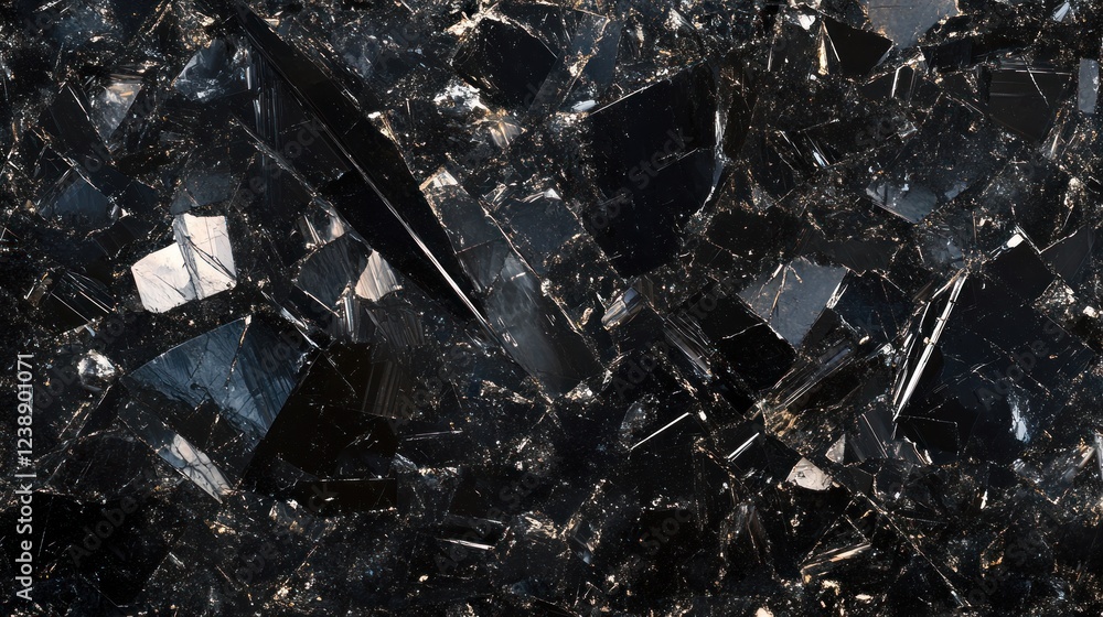 Abstract dark background of shattered glass fragments with sharp edges and glittering reflections. Abstract dark background of shattered glass fragments with sharp edges and glittering reflections.