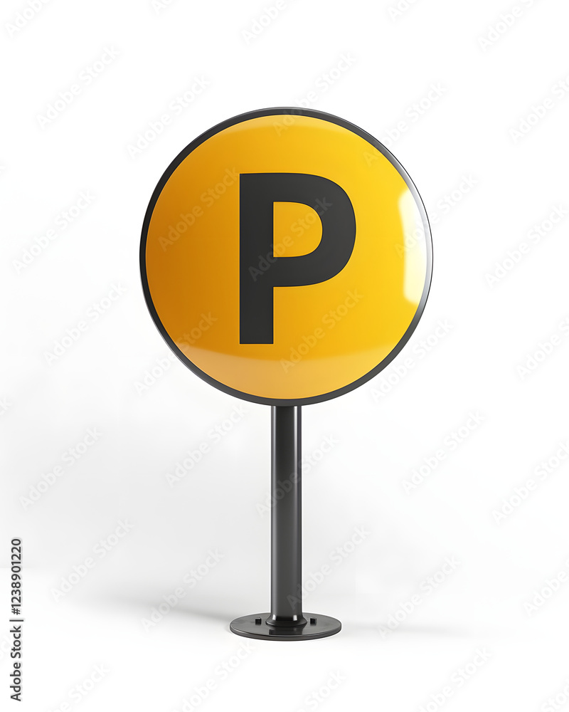 Bright yellow parking sign stands prominently in a clear open area indicating parking availability at a public space Bright yellow parking sign stands prominently in a clear open area indicating parking availability at a public space