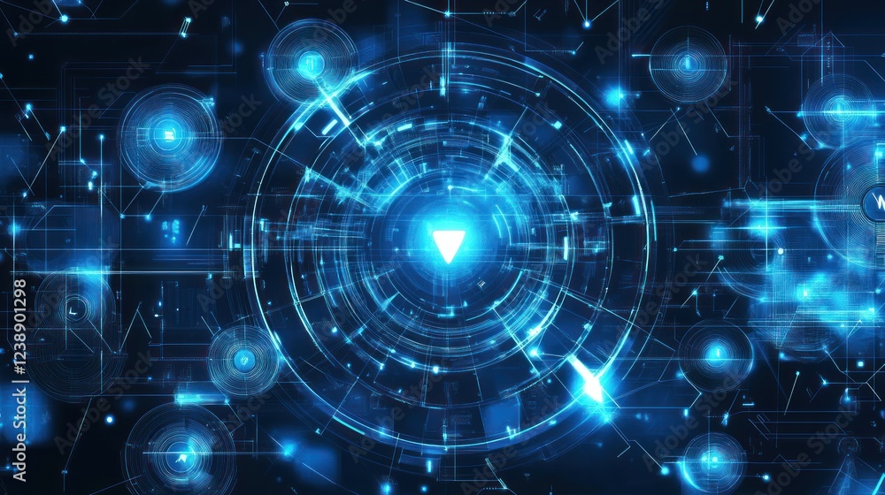 Abstract glowing blue digital technology circular interface. Abstract glowing blue digital technology circular interface.