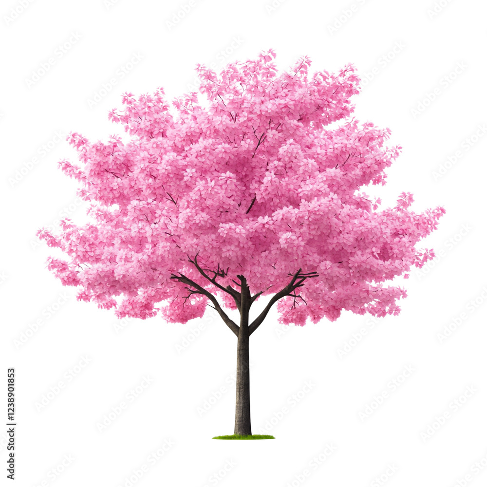 Fototapeta premium Vibrant pink cherry blossom tree in full bloom during spring.