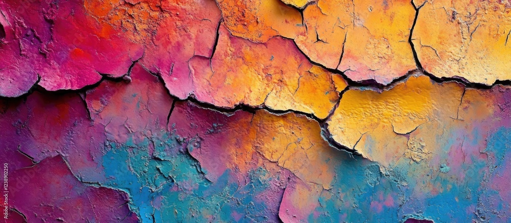 Naklejka premium Colorful textured cracked paint wall with vibrant gradient pattern and abstract design